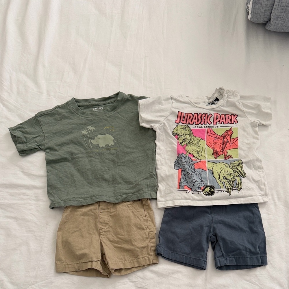 Baby Jurassic park rhino tee and shorts - Green, Tan, Navy, White 18 months